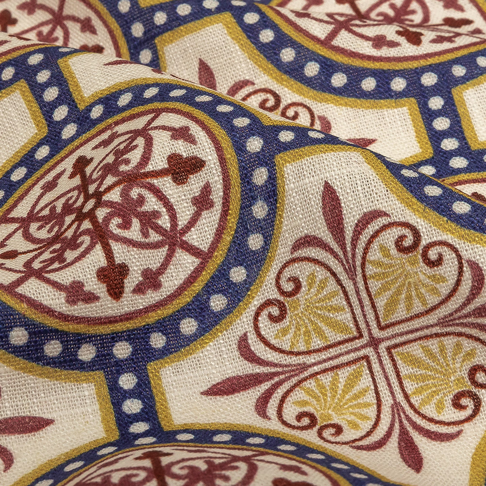 Viscose and Linen Woven Print - Yellow, Red and Blue Medallions - Mood Exclusive Gawain's Glory