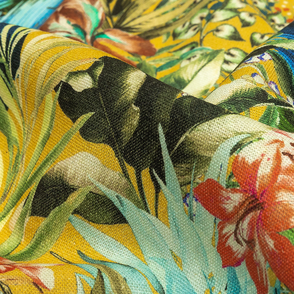 Linen and Rayon Woven Print - Yellow and Multicolor Floral - Mood Exclusive Amazonia