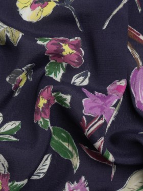 Sustainable Viscose Crepe Print – Purple, Navy, and Yellow Floral – Mood Exclusive Tulip Fever Sustainable Viscose Crepe Print – Purple, Navy, and Yellow Floral – Mood Exclusive Tulip Fever