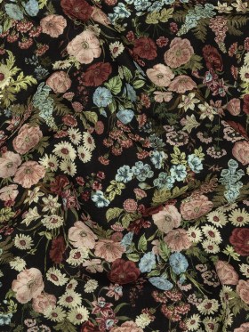 Viscose Crepe Print – Black, Pink and Sky Blue Floral – Mood Exclusive Highgrove Viscose Crepe Print – Black, Pink and Sky Blue Floral – Mood Exclusive Highgrove