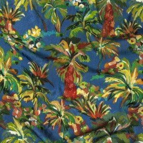 Crinkled Leafy Polyester Jacquard Print – Galaxy Blue, Green and Red Palm Trees – Mood Exclusive Beach Babe Crinkled Leafy Polyester Jacquard Print – Galaxy Blue, Green and Red Palm Trees – Mood Exclusive Beach Babe