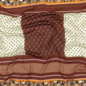 Polyester Crepe de Chine Panel – Brown, White and Orange Paisley Patchwork – Mood Exclusive Tidy Tapestry Polyester Crepe de Chine Panel – Brown, White and Orange Paisley Patchwork – Mood Exclusive Tidy Tapestry