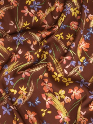 Polyester Charmeuse Print – Brown, Pink and Blue Floral – Mood Exclusive In the Wind Polyester Charmeuse Print – Brown, Pink and Blue Floral – Mood Exclusive In the Wind