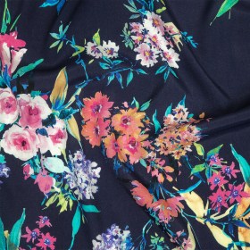 Sustainable Viscose Crepe Print – Navy, Pink and Green Floral – Mood Exclusive Pick of the Bunch Sustainable Viscose Crepe Print – Navy, Pink and Green Floral – Mood Exclusive Pick of the Bunch