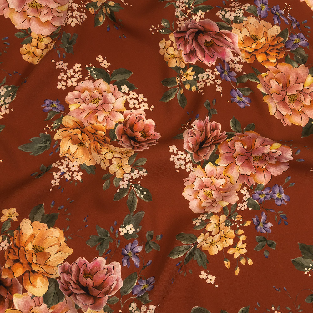 Polyester Twill Print – Clay Red and Pink Floral – Mood Exclusive Halcyon Days Polyester Twill Print – Clay Red and Pink Floral – Mood Exclusive Halcyon Days