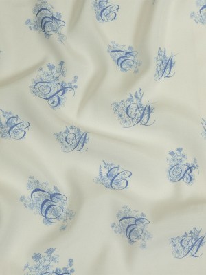 Sustainable Viscose Woven Print – White and Blue Floral Calligraphic Script – Mood Exclusive ABC Bouquet Sustainable Viscose Woven Print – White and Blue Floral Calligraphic Script – Mood Exclusive ABC Bouquet