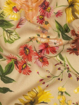 Gauzy Wrinkled Rayon Woven Print – Beige, Pink and Yellow Floral – Mood Exclusive Flower Stand Gauzy Wrinkled Rayon Woven Print – Beige, Pink and Yellow Floral – Mood Exclusive Flower Stand