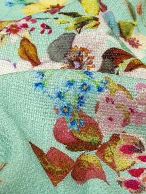 Slubbed Polyester Gauze – Aqua and Rainbow Floral – Mood Exclusive Mallorcan Morning Print Slubbed Polyester Gauze – Aqua and Rainbow Floral – Mood Exclusive Mallorcan Morning Print