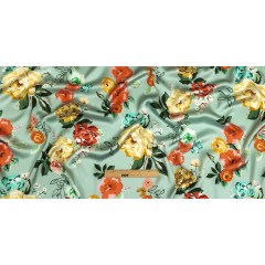 Polyester Charmeuse Print – Mint, Red and Yellow Floral – Mood Exclusive Going Electric Polyester Charmeuse Print – Mint, Red and Yellow Floral – Mood Exclusive Going Electric