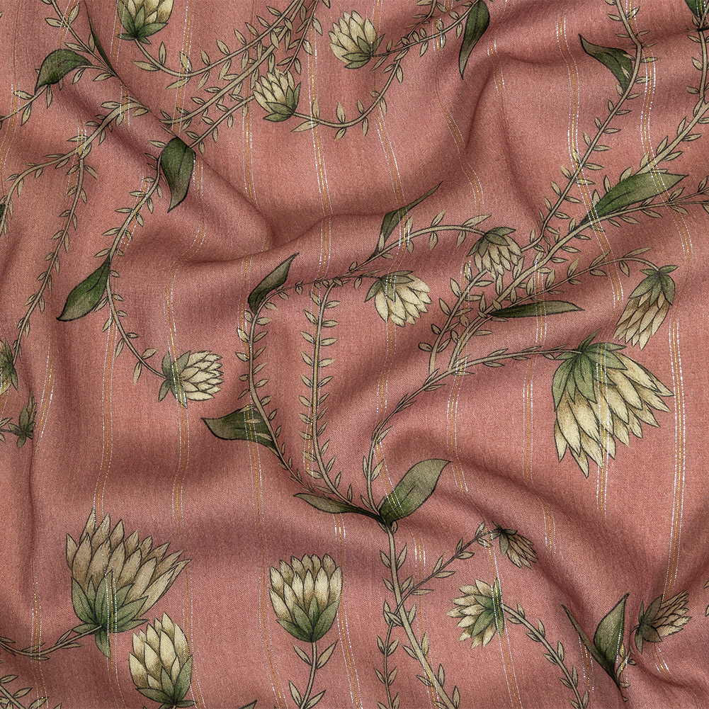 Mood Exclusive Dusty Rose Vines Victorious Metallic Pinstriped Viscose Dobby Mood Exclusive Dusty Rose Vines Victorious Metallic Pinstriped Viscose Dobby