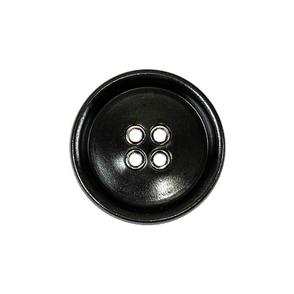 Italian Black and Silver 4-Hole Shallow Plate Metal Button – 36L/23mm Italian Black and Silver 4-Hole Shallow Plate Metal Button – 36L/23mm