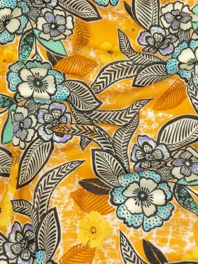 Gauzy Wrinkled Rayon Woven Print – Butterscotch Orange and Blue Floral – Mood Exclusive Blackened Buds Gauzy Wrinkled Rayon Woven Print – Butterscotch Orange and Blue Floral – Mood Exclusive Blackened Buds
