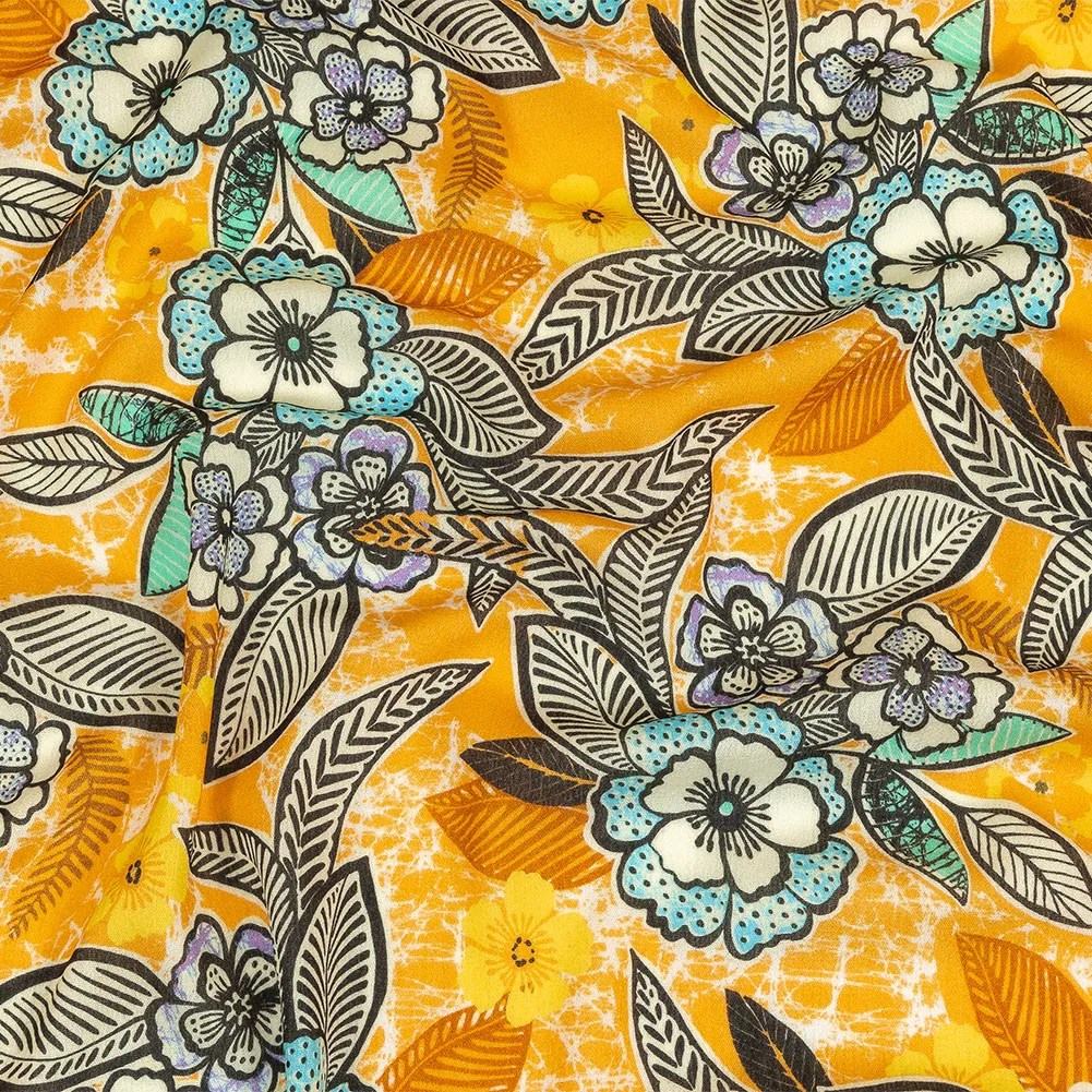 Gauzy Wrinkled Rayon Woven Print – Butterscotch Orange and Blue Floral – Mood Exclusive Blackened Buds Gauzy Wrinkled Rayon Woven Print – Butterscotch Orange and Blue Floral – Mood Exclusive Blackened Buds