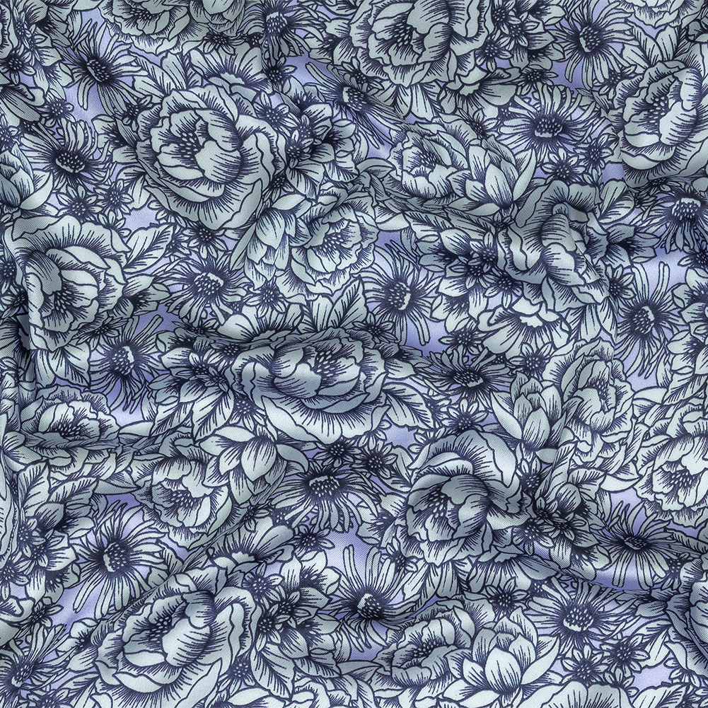 Polyester Twill Print – Pale Blue Florals – Mood Exclusive Calming Quest Polyester Twill Print – Pale Blue Florals – Mood Exclusive Calming Quest