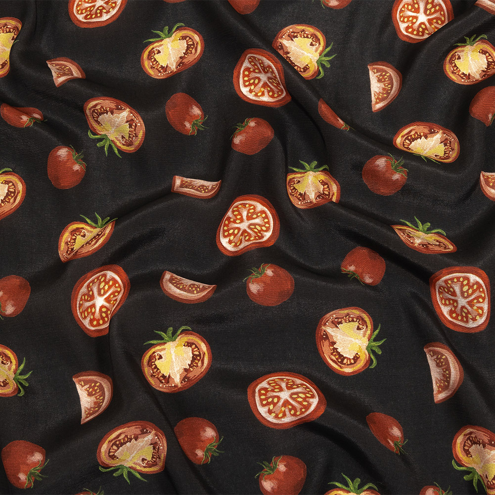 Sustainable Viscose Woven Print – Jet Set Black and Red Tomatoes – Mood Exclusive Homegrown Haute Couture Sustainable Viscose Woven Print – Jet Set Black and Red Tomatoes – Mood Exclusive Homegrown Haute Couture