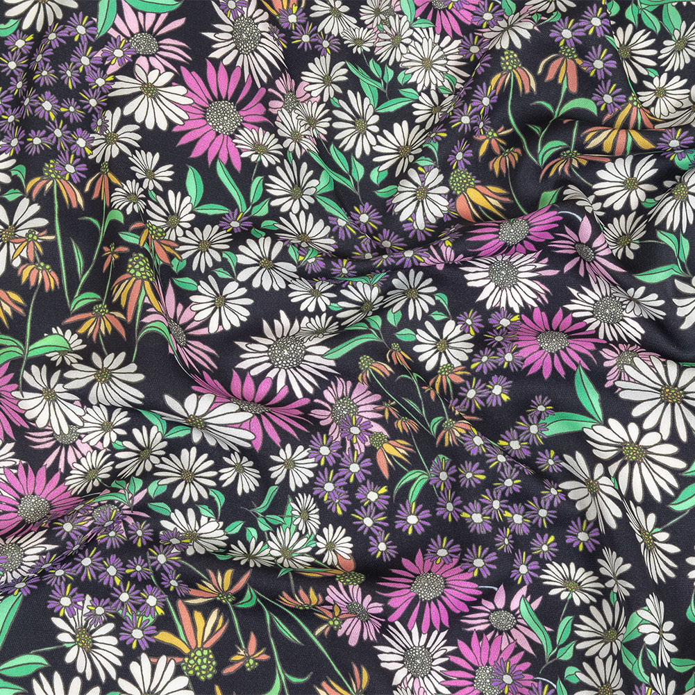 Fluid Polyester Twill Print – Green, Pink and Purple Floral – Mood Exclusive Daisy Destination Fluid Polyester Twill Print – Green, Pink and Purple Floral – Mood Exclusive Daisy Destination