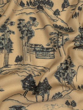 Viscose Twill Print – Smoke Gray and Beige Mountains and Trees – Mood Exclusive Shirakawa-go Viscose Twill Print – Smoke Gray and Beige Mountains and Trees – Mood Exclusive Shirakawa-go
