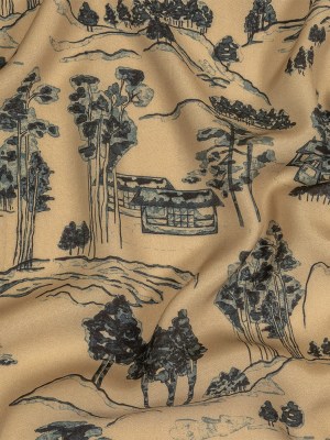 Viscose Twill Print – Smoke Gray and Beige Mountains and Trees – Mood Exclusive Shirakawa-go Viscose Twill Print – Smoke Gray and Beige Mountains and Trees – Mood Exclusive Shirakawa-go