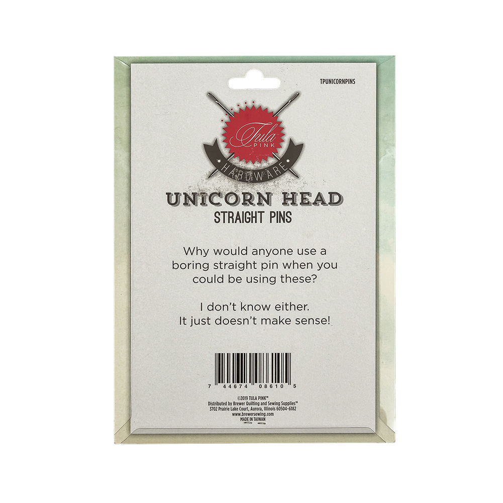 Tula Pink 2 inch Unicorn Head Straight Pins – 30 CT Tula Pink 2 inch Unicorn Head Straight Pins – 30 CT