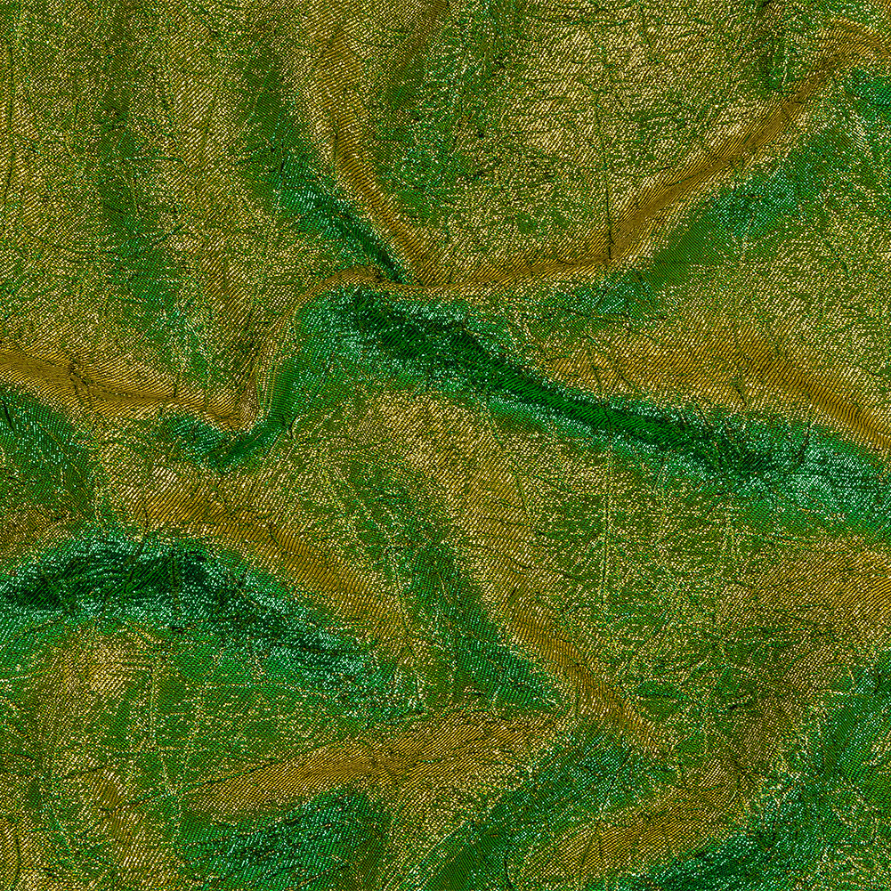 Astrolabe Metallic Lemon and Kelly Crinkled Luxury Brocade with Black Backing Astrolabe Metallic Lemon and Kelly Crinkled Luxury Brocade with Black Backing