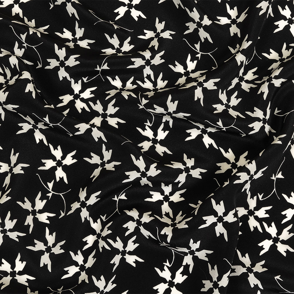 Tanya Taylor Black and White Geometric Floral Silk Crepe de Chine Tanya Taylor Black and White Geometric Floral Silk Crepe de Chine