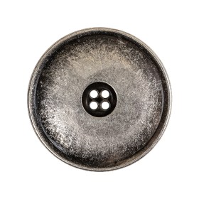 Weathered Silver Narrow Rim Low Convex 4-Hole Metal Button – 44L/28mm Weathered Silver Narrow Rim Low Convex 4-Hole Metal Button – 44L/28mm