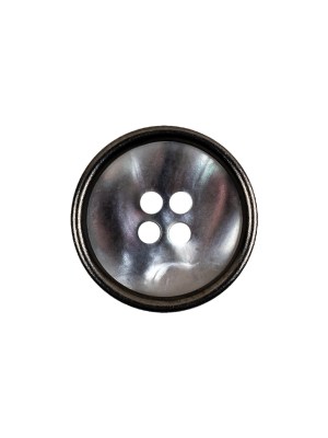 Italian Iridescent Gray 4 Hole Button with Gunmetal Rim – 28L/18mm Italian Iridescent Gray 4 Hole Button with Gunmetal Rim – 28L/18mm