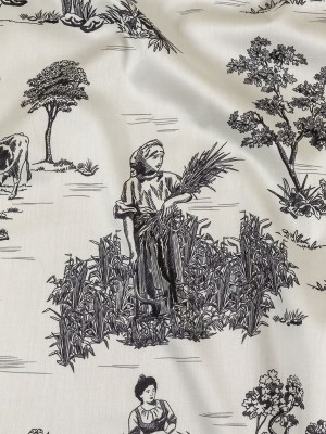 Black and White Classic Toile de Jouy Mercerized Organic Egyptian Cotton Shirting Black and White Classic Toile de Jouy Mercerized Organic Egyptian Cotton Shirting