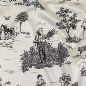 Black and White Classic Toile de Jouy Mercerized Organic Egyptian Cotton Shirting Black and White Classic Toile de Jouy Mercerized Organic Egyptian Cotton Shirting