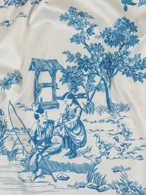 Cobalt and White Classic Toile de Jouy Mercerized Organic Egyptian Cotton Shirting Cobalt and White Classic Toile de Jouy Mercerized Organic Egyptian Cotton Shirting