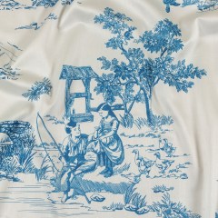 Cobalt and White Classic Toile de Jouy Mercerized Organic Egyptian Cotton Shirting Cobalt and White Classic Toile de Jouy Mercerized Organic Egyptian Cotton Shirting