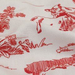 Cherry Tomato and White Classic Toile de Jouy Viscose Batiste Cherry Tomato and White Classic Toile de Jouy Viscose Batiste
