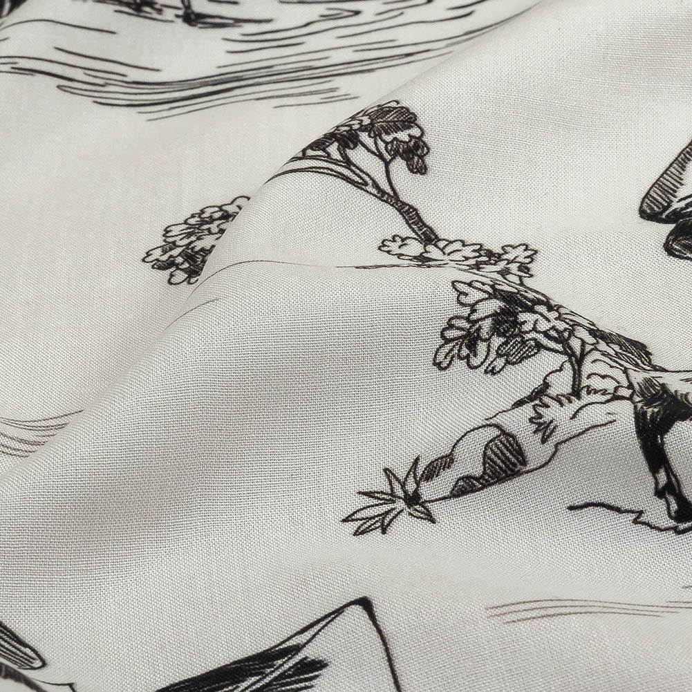 Black and White Classic Toile de Jouy Viscose Batiste Black and White Classic Toile de Jouy Viscose Batiste