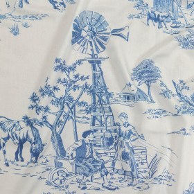 Cobalt and White Classic Toile de Jouy Viscose Batiste Cobalt and White Classic Toile de Jouy Viscose Batiste