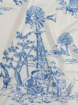Cobalt and White Classic Toile de Jouy Viscose Batiste Cobalt and White Classic Toile de Jouy Viscose Batiste