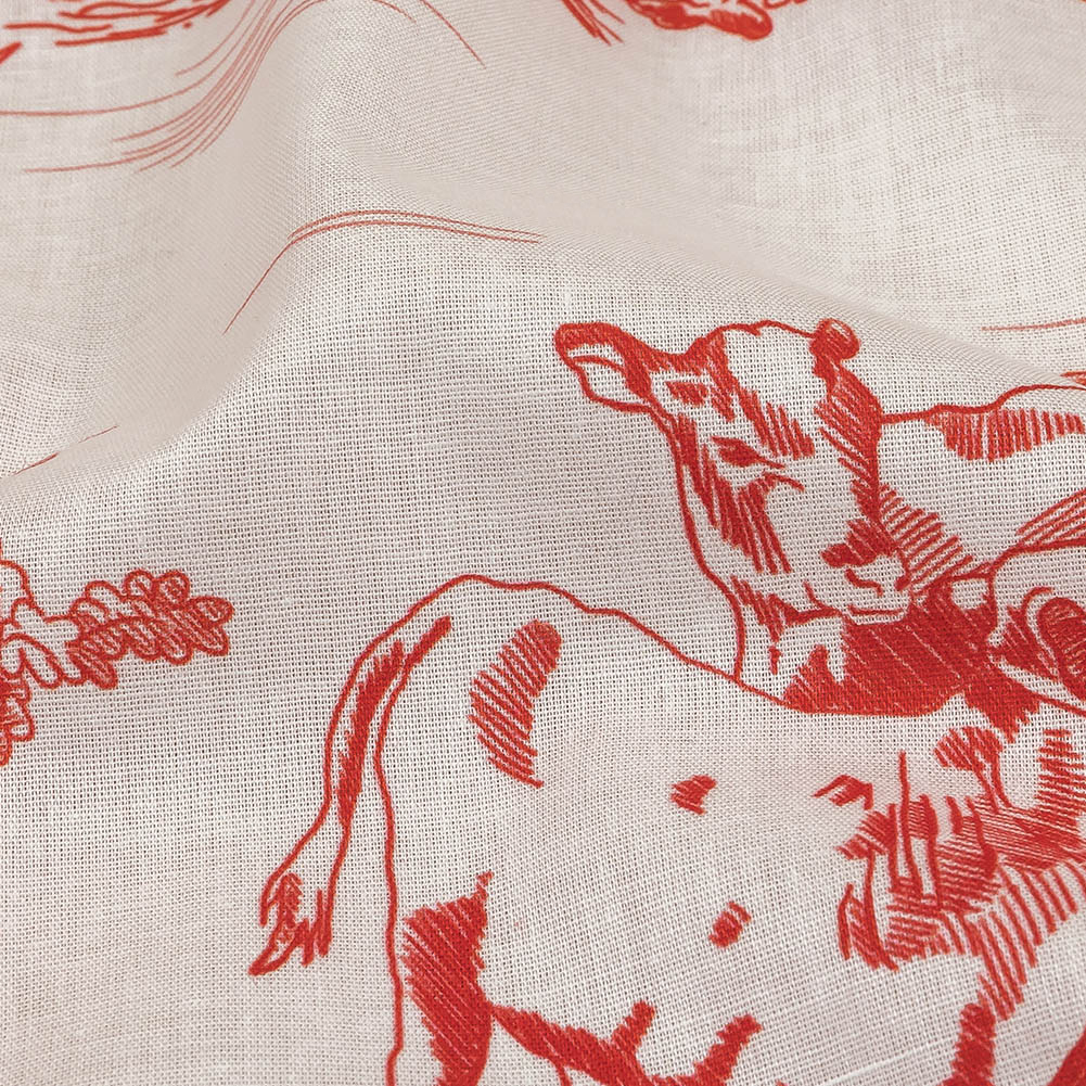 Cotton Voile – Cherry Tomato and White Classic Toile de Jouy Cotton Voile – Cherry Tomato and White Classic Toile de Jouy
