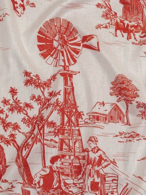 Cotton Voile – Cherry Tomato and White Classic Toile de Jouy Cotton Voile – Cherry Tomato and White Classic Toile de Jouy