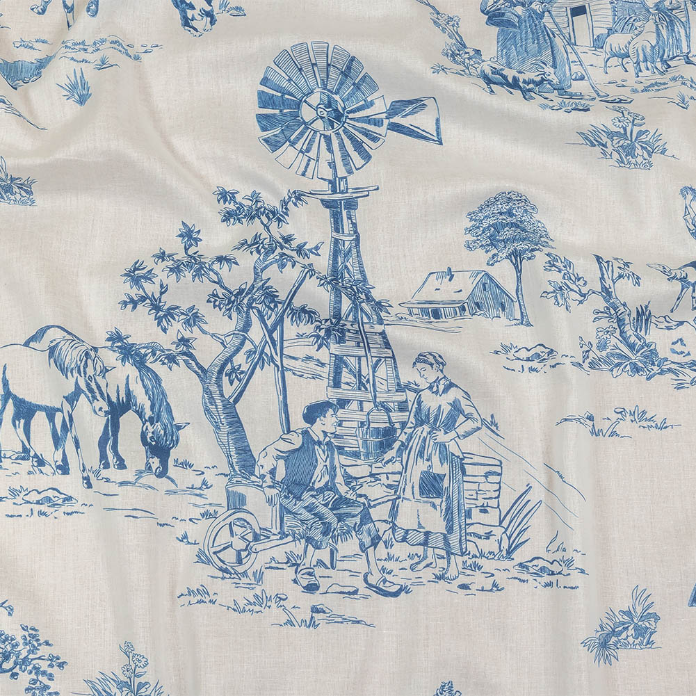 Cotton Voile – Cobalt and White Class Toile de Jouy Cotton Voile – Cobalt and White Class Toile de Jouy