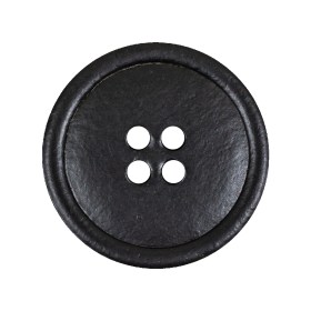 Italian Black Low Convex Leather 4-Hole Button – 44L/28mm Italian Black Low Convex Leather 4-Hole Button – 44L/28mm