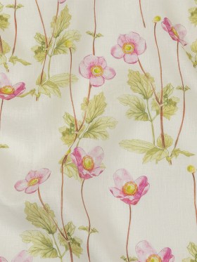 Pink, Green and White Anemone Flower Medium Weight Linen Woven Pink, Green and White Anemone Flower Medium Weight Linen Woven