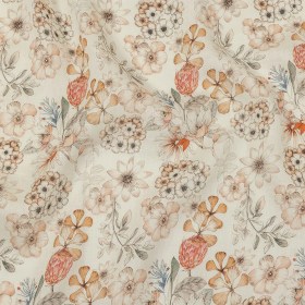 Peach, Red and White Floral Lightweight Linen Woven Peach, Red and White Floral Lightweight Linen Woven