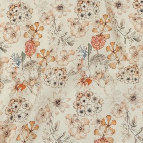 Peach, Red and White Floral Stretch Linen and Rayon Woven Peach, Red and White Floral Stretch Linen and Rayon Woven