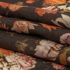 Red, Orange and Dark Brown Bouquets Lightweight Linen Woven Red, Orange and Dark Brown Bouquets Lightweight Linen Woven