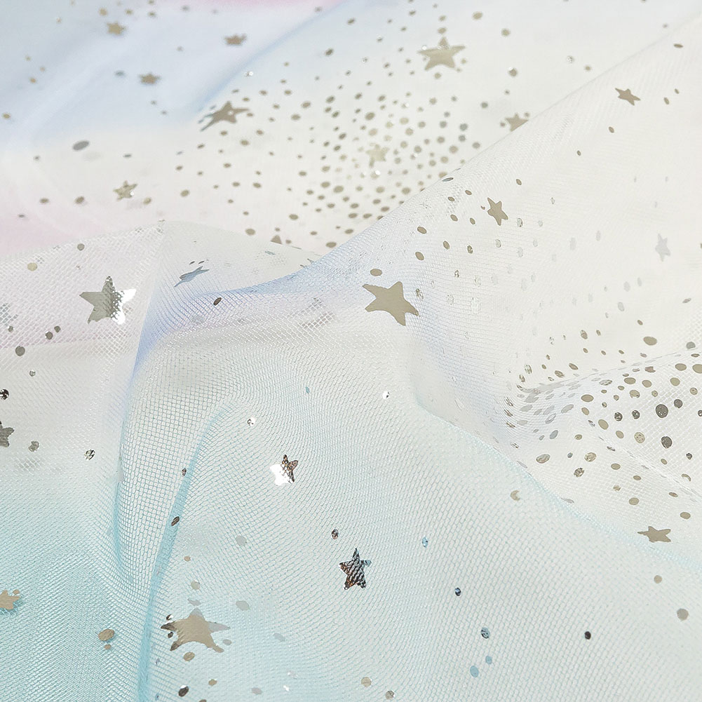 Blue, White and Silver Starry Border Printed Tulle Blue, White and Silver Starry Border Printed Tulle
