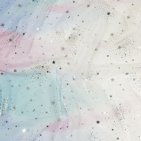 Blue, White and Silver Starry Border Printed Tulle Blue, White and Silver Starry Border Printed Tulle
