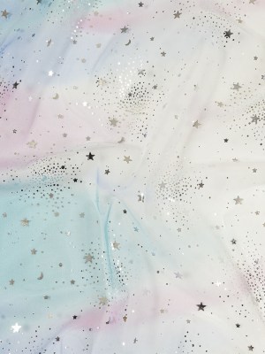 Blue, White and Silver Starry Border Printed Tulle Blue, White and Silver Starry Border Printed Tulle