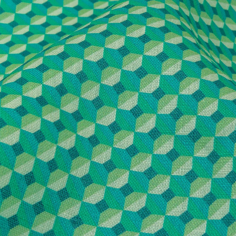 Teal and Lime Geometric Medium Weight Linen Woven