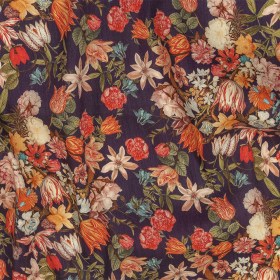 Red, Orange and Eggplant Bouquets Stretch Linen and Rayon Woven Red, Orange and Eggplant Bouquets Stretch Linen and Rayon Woven