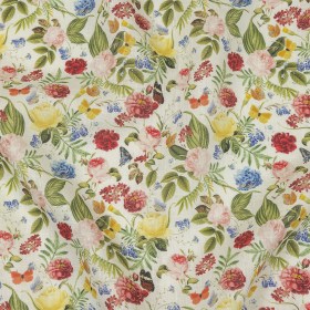 Dark Pink, Yellow and Green Butterfly Garden Medium Weight Linen Woven Dark Pink, Yellow and Green Butterfly Garden Medium Weight Linen Woven
