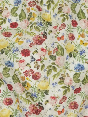 Dark Pink, Yellow and Green Butterfly Garden Medium Weight Linen Woven Dark Pink, Yellow and Green Butterfly Garden Medium Weight Linen Woven